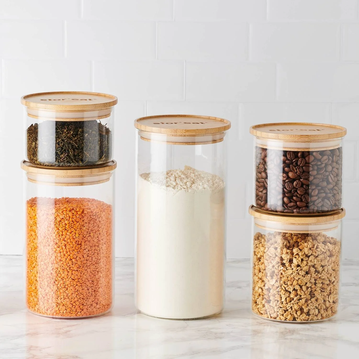 Bocaux ronds en verre avec couvercle en bambou - Stor'eat - Image 14