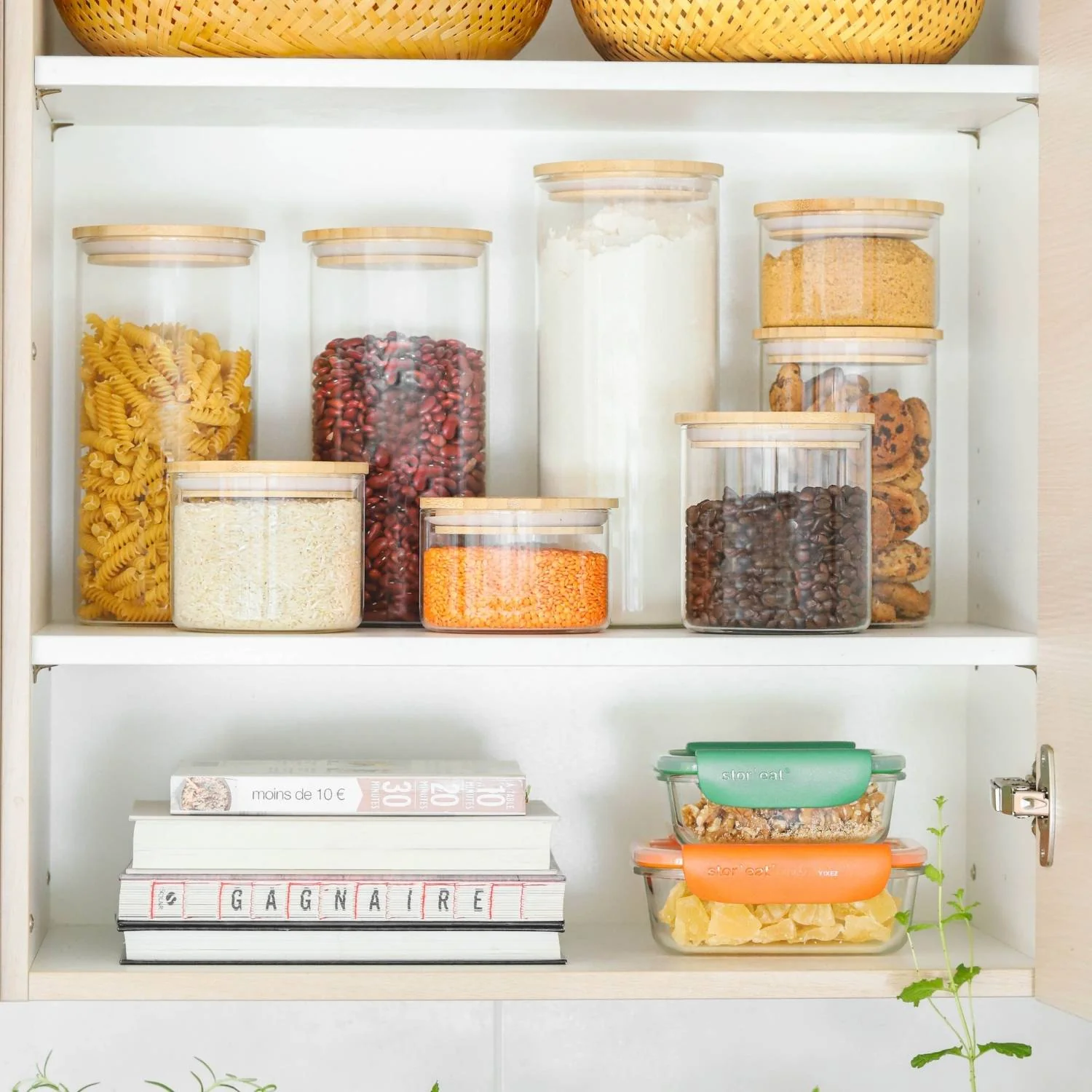 Bocaux ronds en verre avec couvercle en bambou - Stor'eat - Image 5