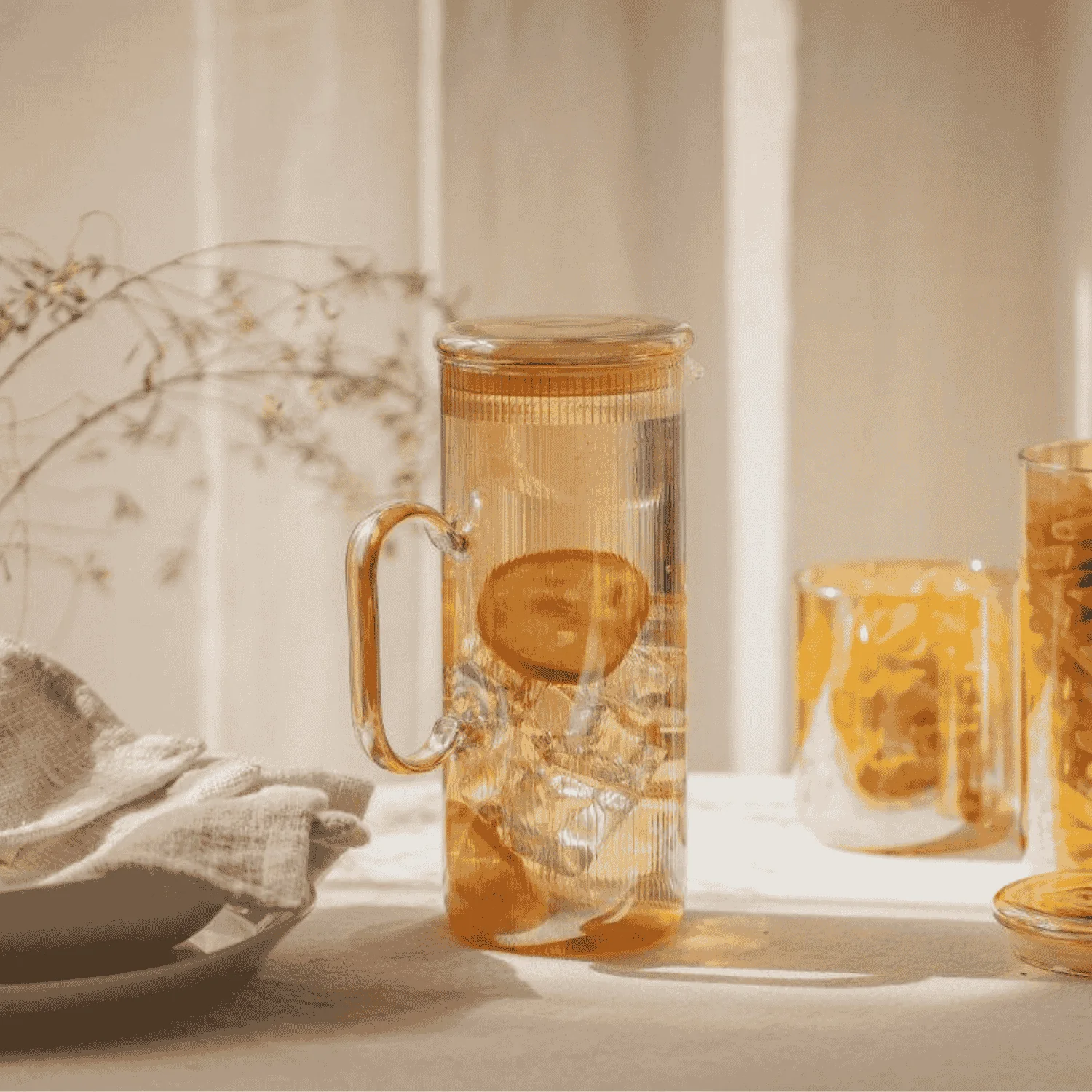Carafe en verre transparent strié - Image 5