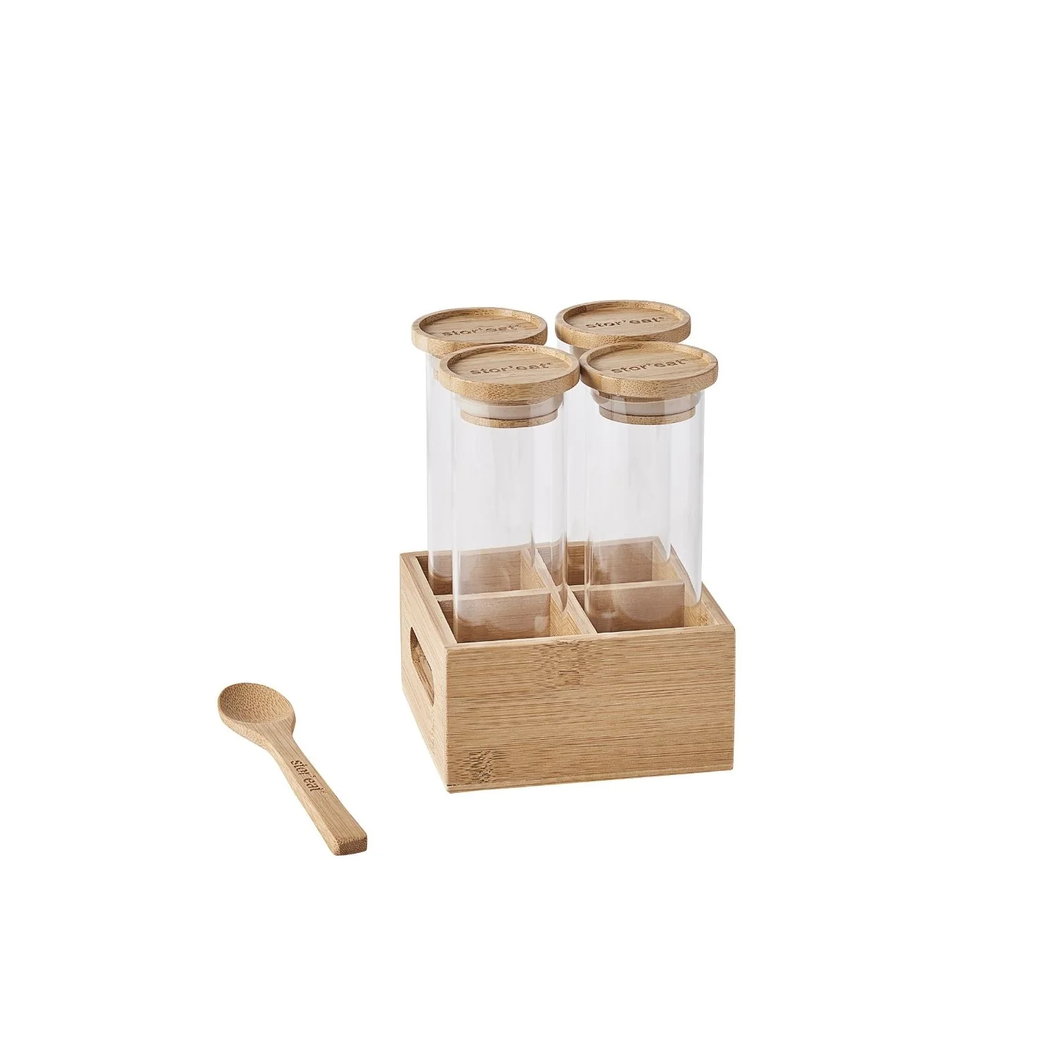 Set de 4 bocaux à épices avec un couvercle en bambou et cuillère - Stor'eat - Image 4