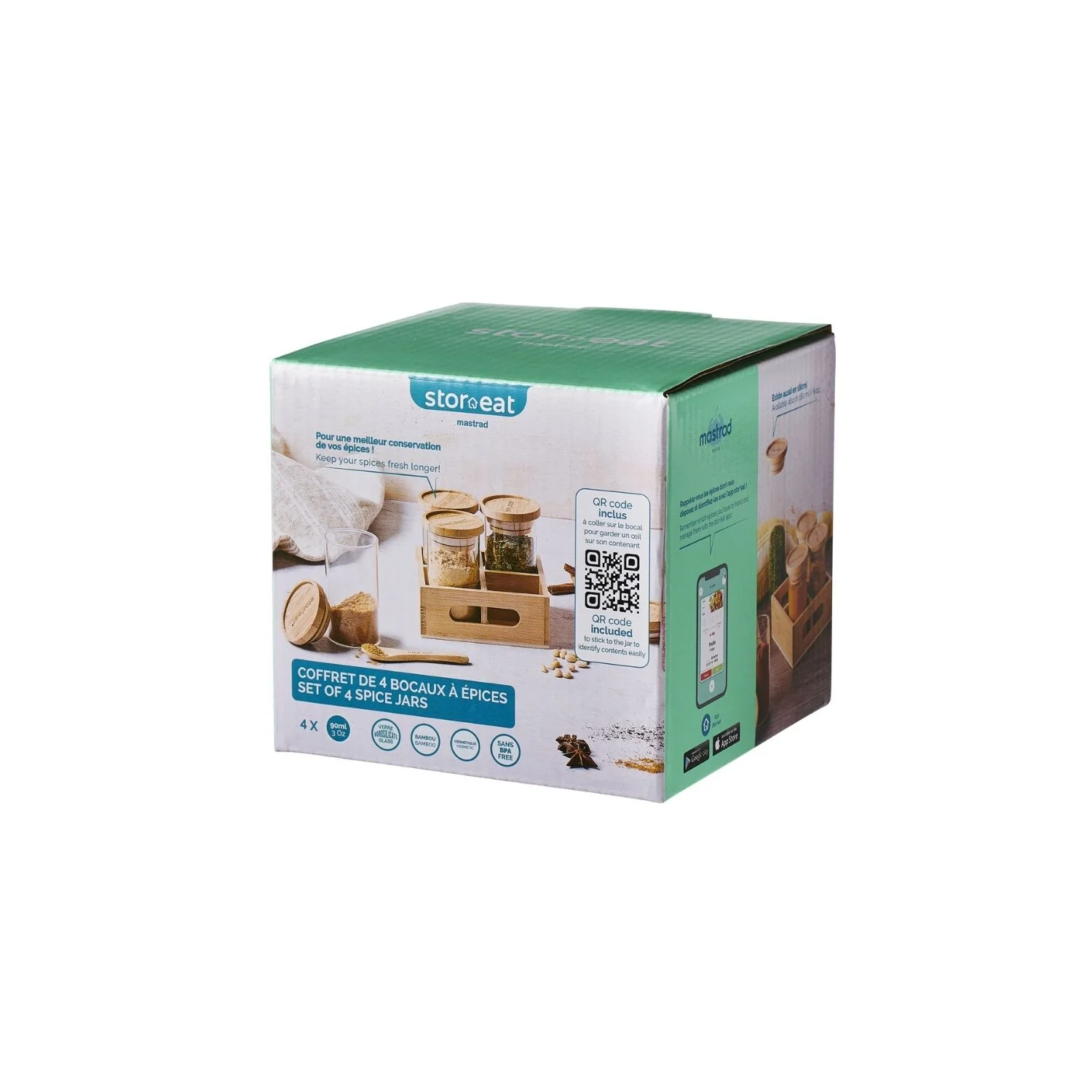 Set de 4 bocaux à épices avec un couvercle en bambou et cuillère - Stor'eat - Image 6