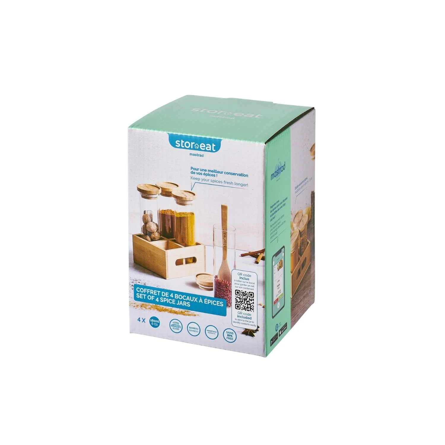 Set de 4 bocaux à épices avec un couvercle en bambou et cuillère - Stor'eat - Image 7