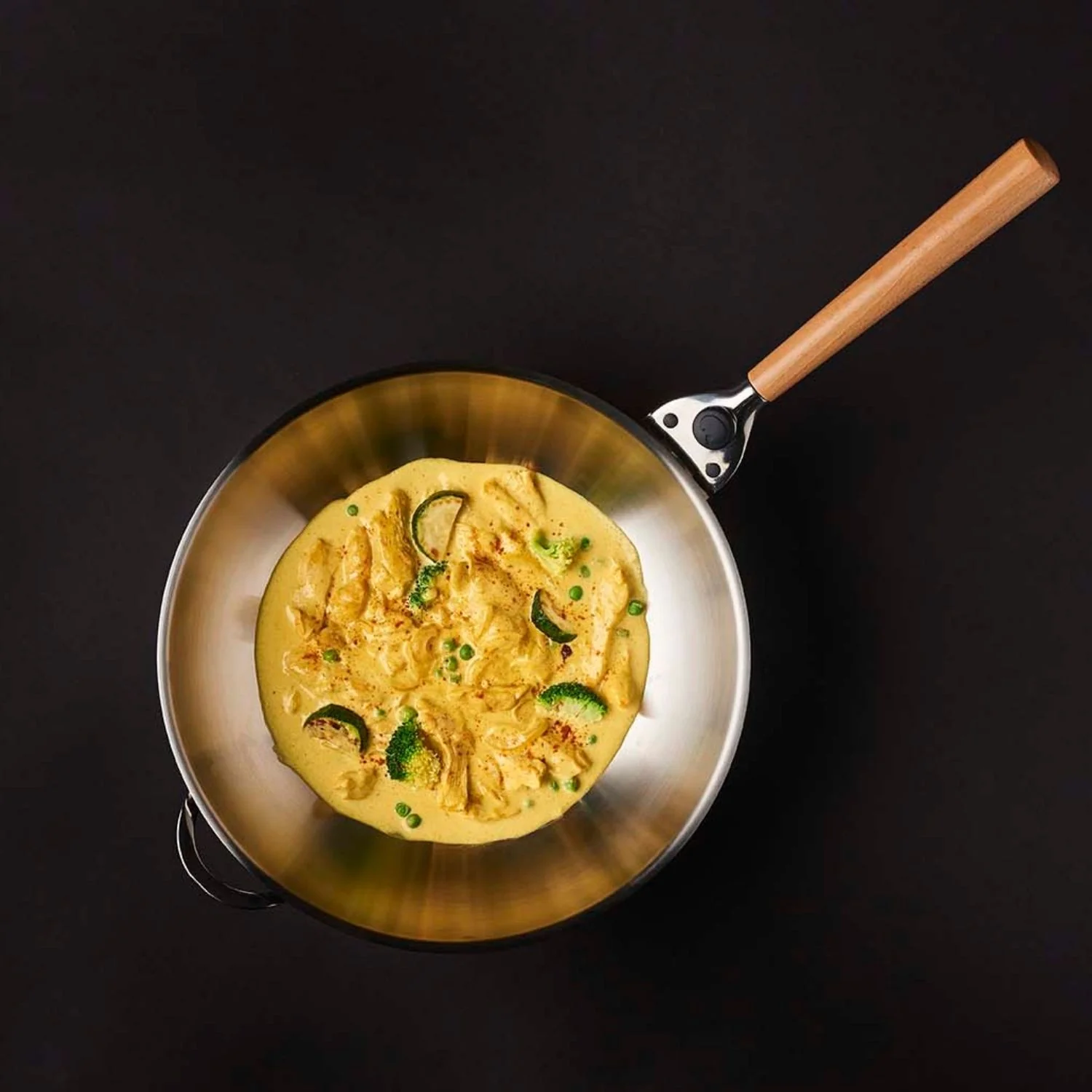 Wok de cuisine - Couverlce et poignée - 4,2L - Inox - 32 cm - Tous Feux - O'Wok Gourmet - Image 3
