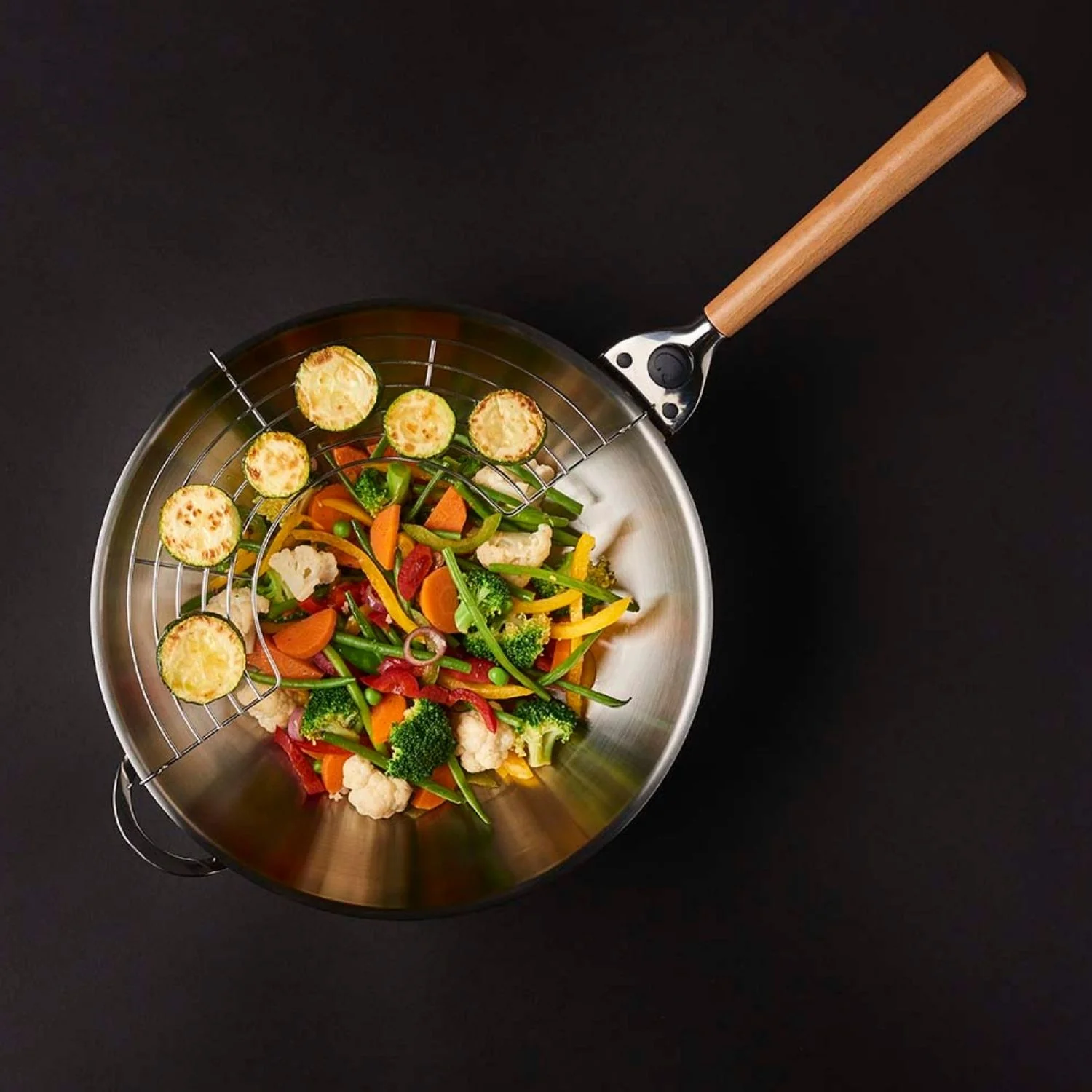 Wok de cuisine - Couverlce et poignée - 4,2L - Inox - 32 cm - Tous Feux - O'Wok Gourmet - Image 4