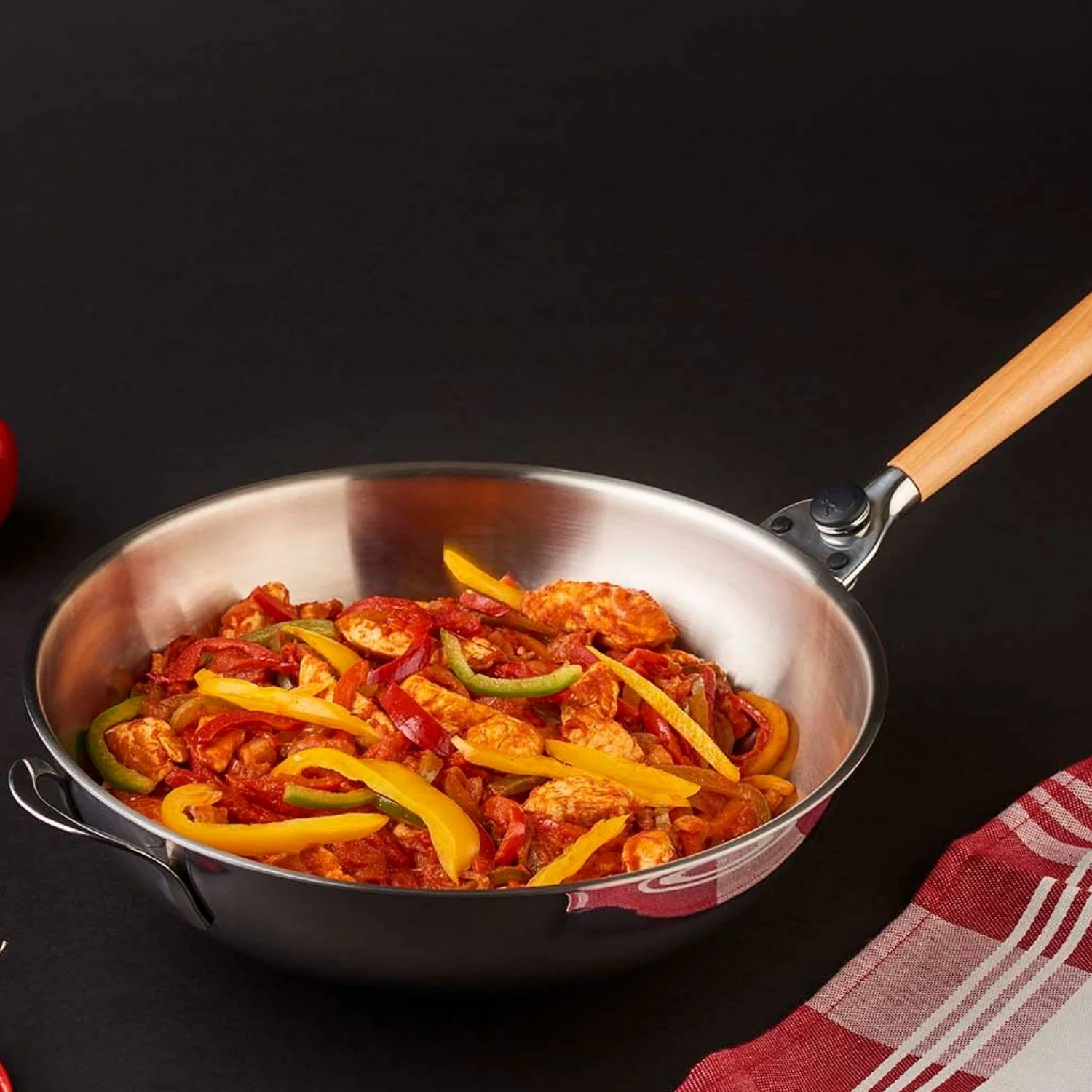 Wok de cuisine - Couverlce et poignée - 4,2L - Inox - 32 cm - Tous Feux - O'Wok Gourmet - Image 5