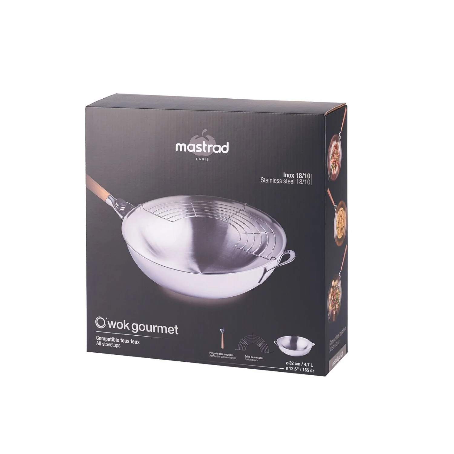 Wok de cuisine - Couverlce et poignée - 4,2L - Inox - 32 cm - Tous Feux - O'Wok Gourmet - Image 8